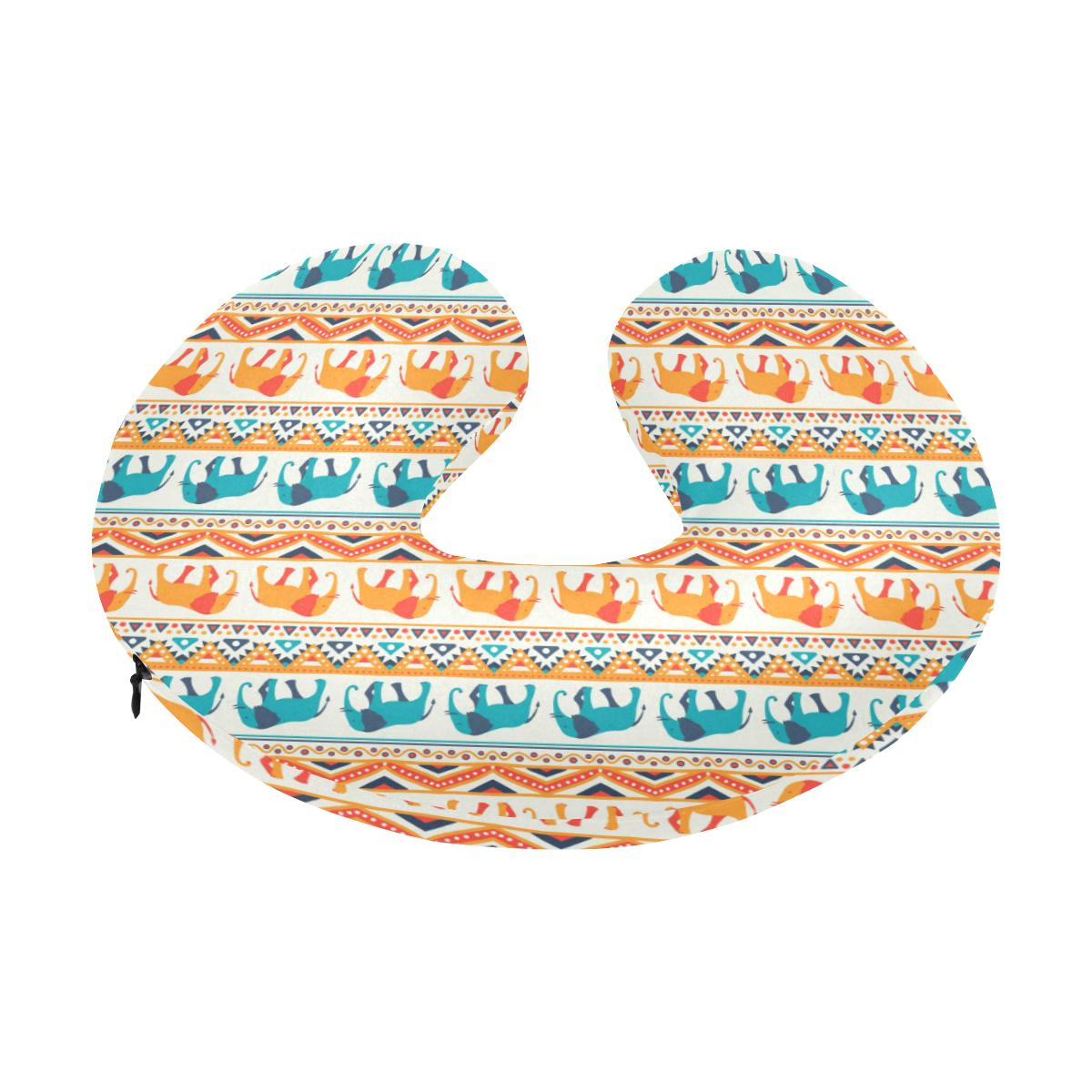 Elephant Aztec Ethnic Print Pattern U-Shaped Travel Neck Pillow-JTAMIGO.COM