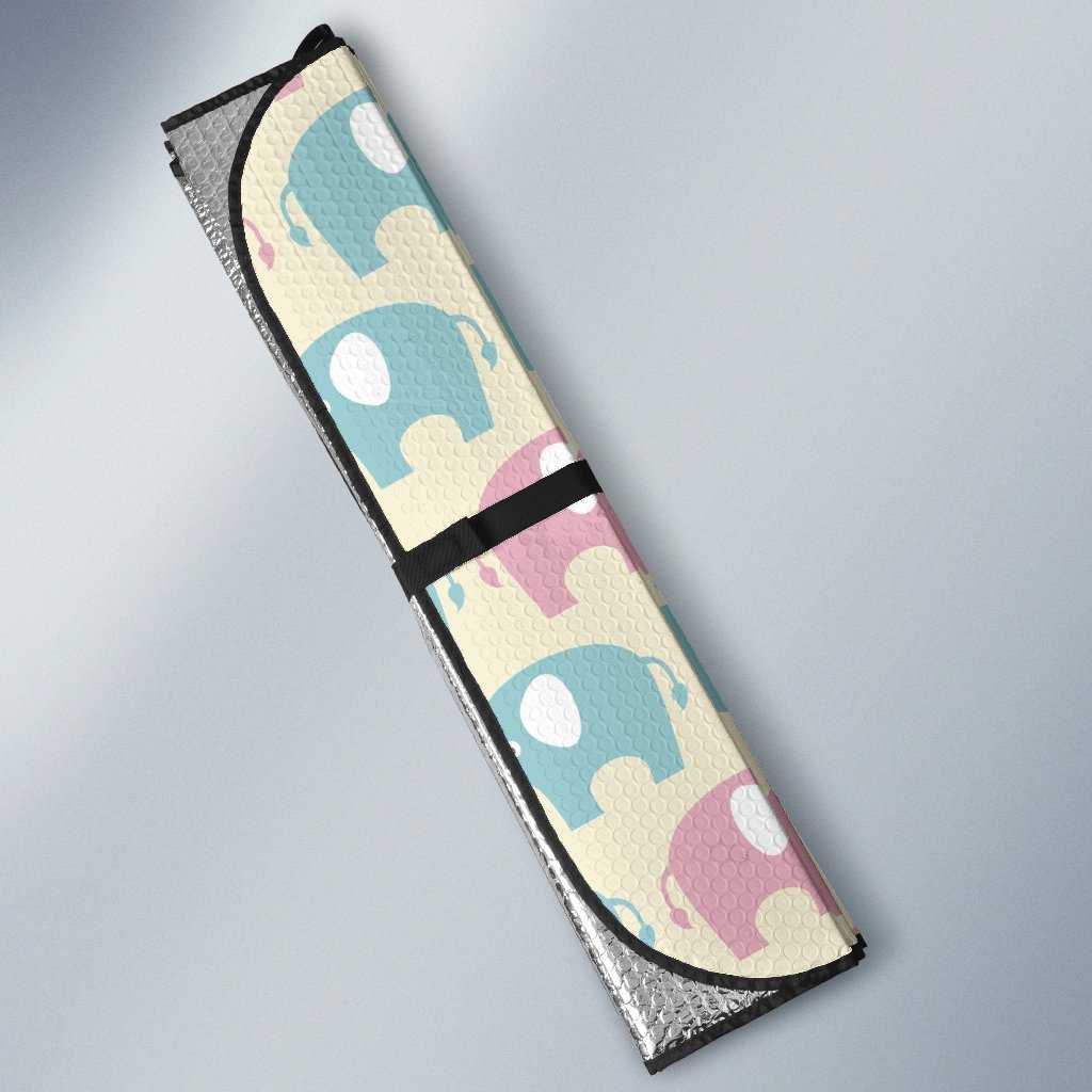 Elephant Baby Pastel Print Pattern Car Sun Shade For Windshield