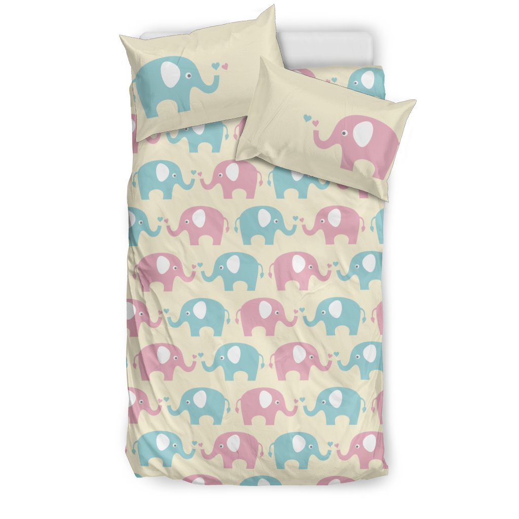 Elephant Baby Pastel Print Pattern Duvet Cover Bedding Set