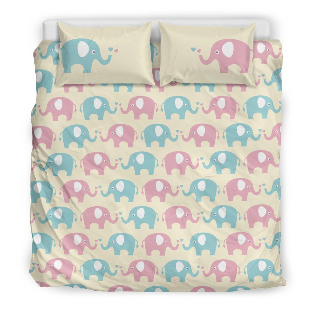 Elephant Baby Pastel Print Pattern Duvet Cover Bedding Set