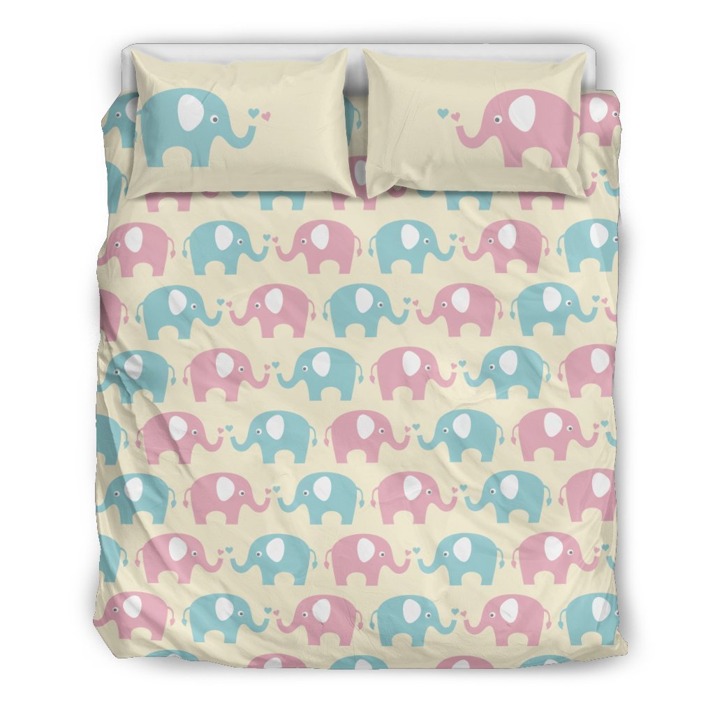 Elephant Baby Pastel Print Pattern Duvet Cover Bedding Set