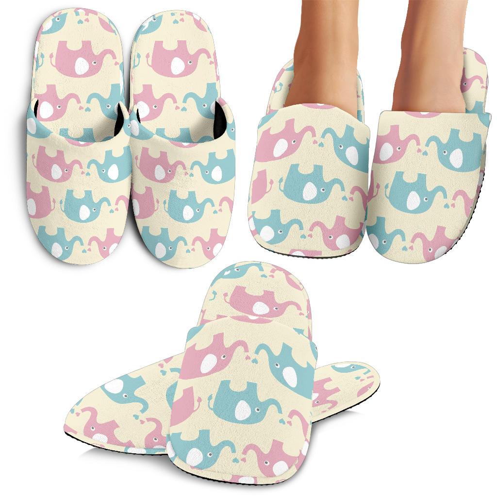 Elephant Baby Pastel Print Pattern House Slippers
