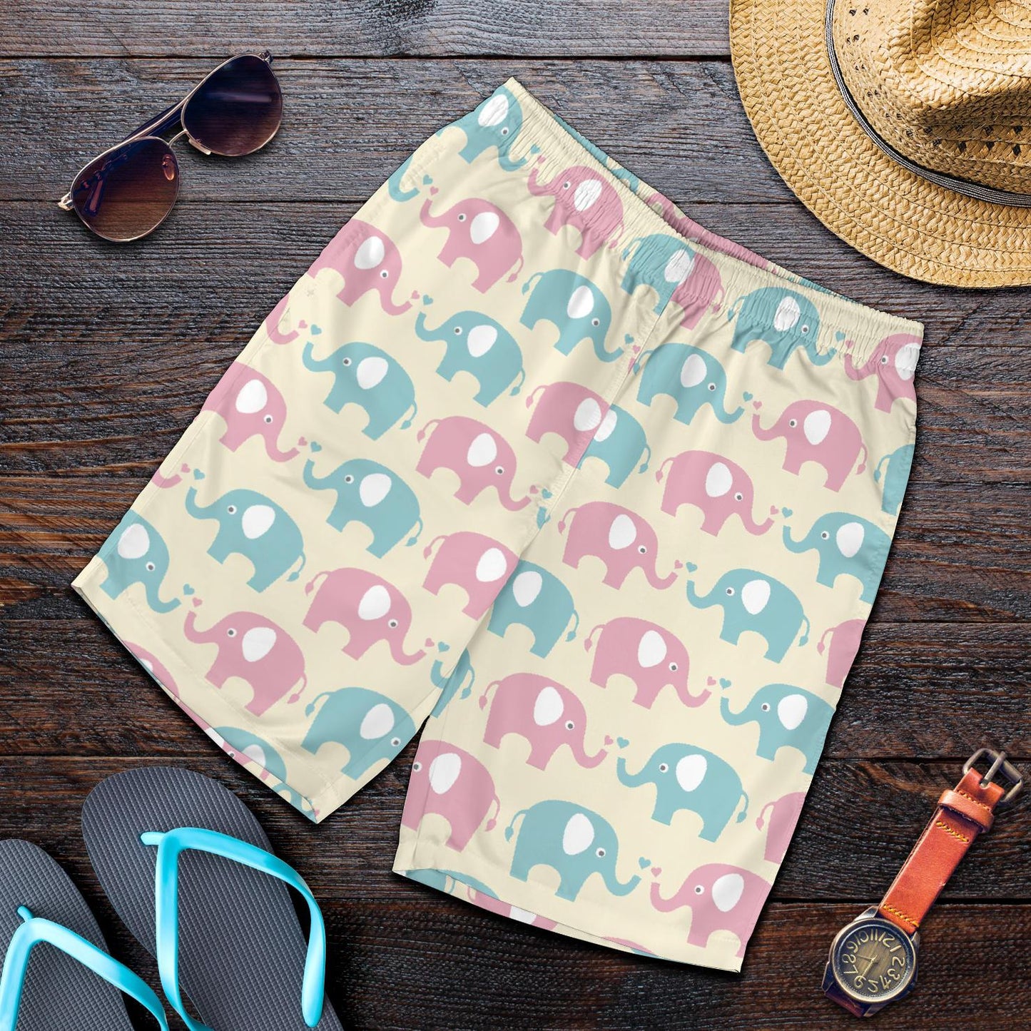 Elephant Baby Pastel Print Pattern Mens Shorts-JTAMIGO.COM