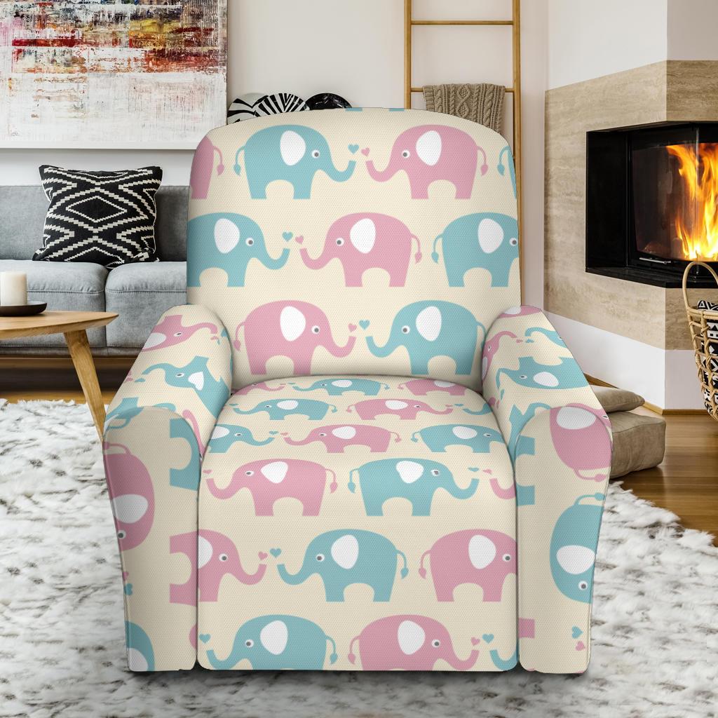 Elephant Baby Pastel Print Pattern Single Sofa Slipcover -JTAMIGO.COM