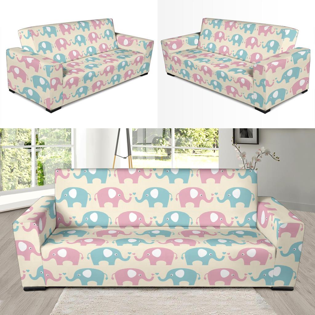 Elephant Baby Pastel Print Pattern Sofa Slipcover-JTAMIGO.COM