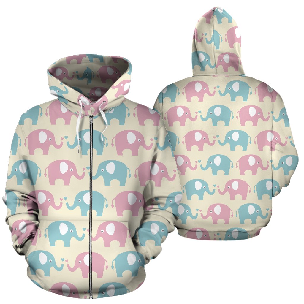 Elephant Baby Pastel Print Pattern Zip Up Hoodie