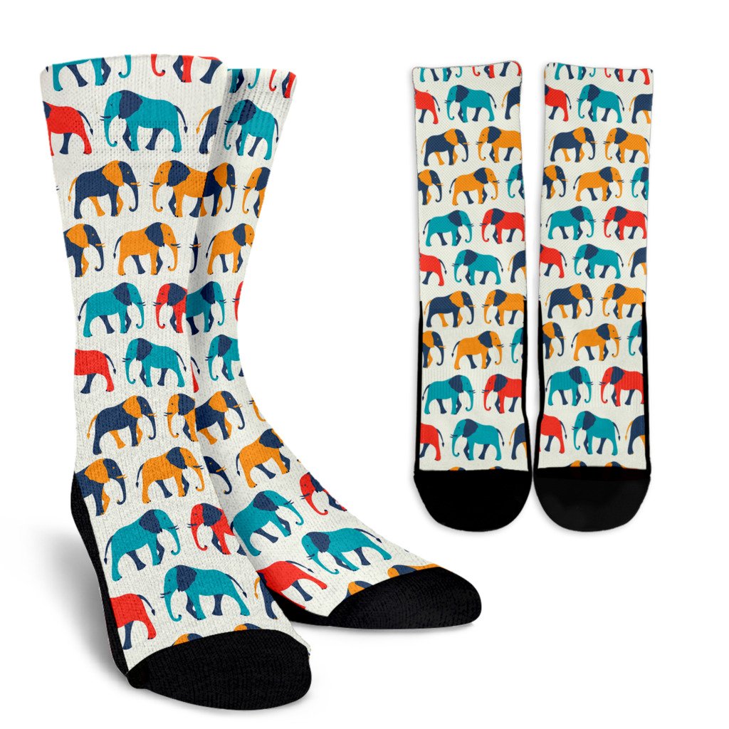 Elephant Colorful Print Pattern Crew Socks
