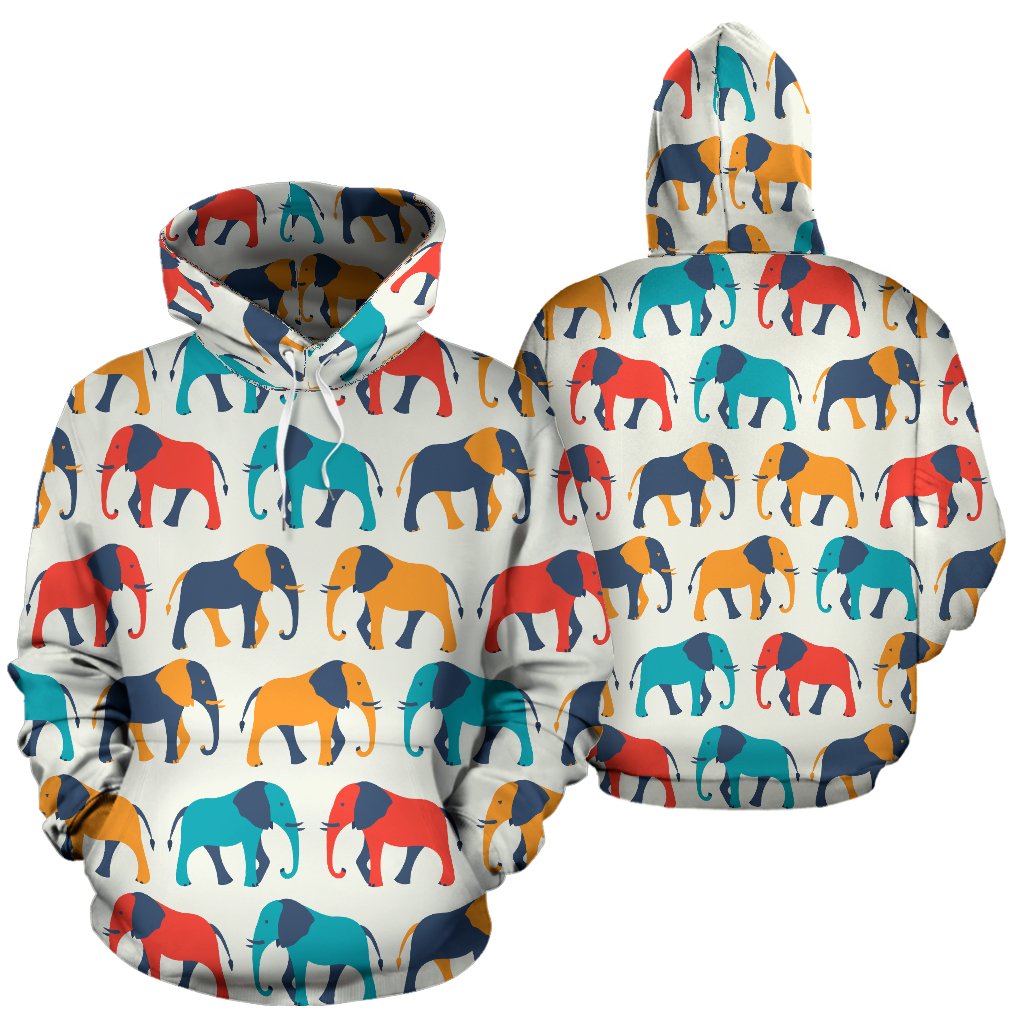 Elephant Colorful Print Pattern Pullover Hoodie
