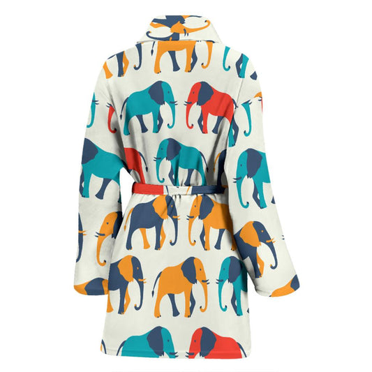 Elephant Colorful Print Pattern Women Bath Robe-JTAMIGO.COM