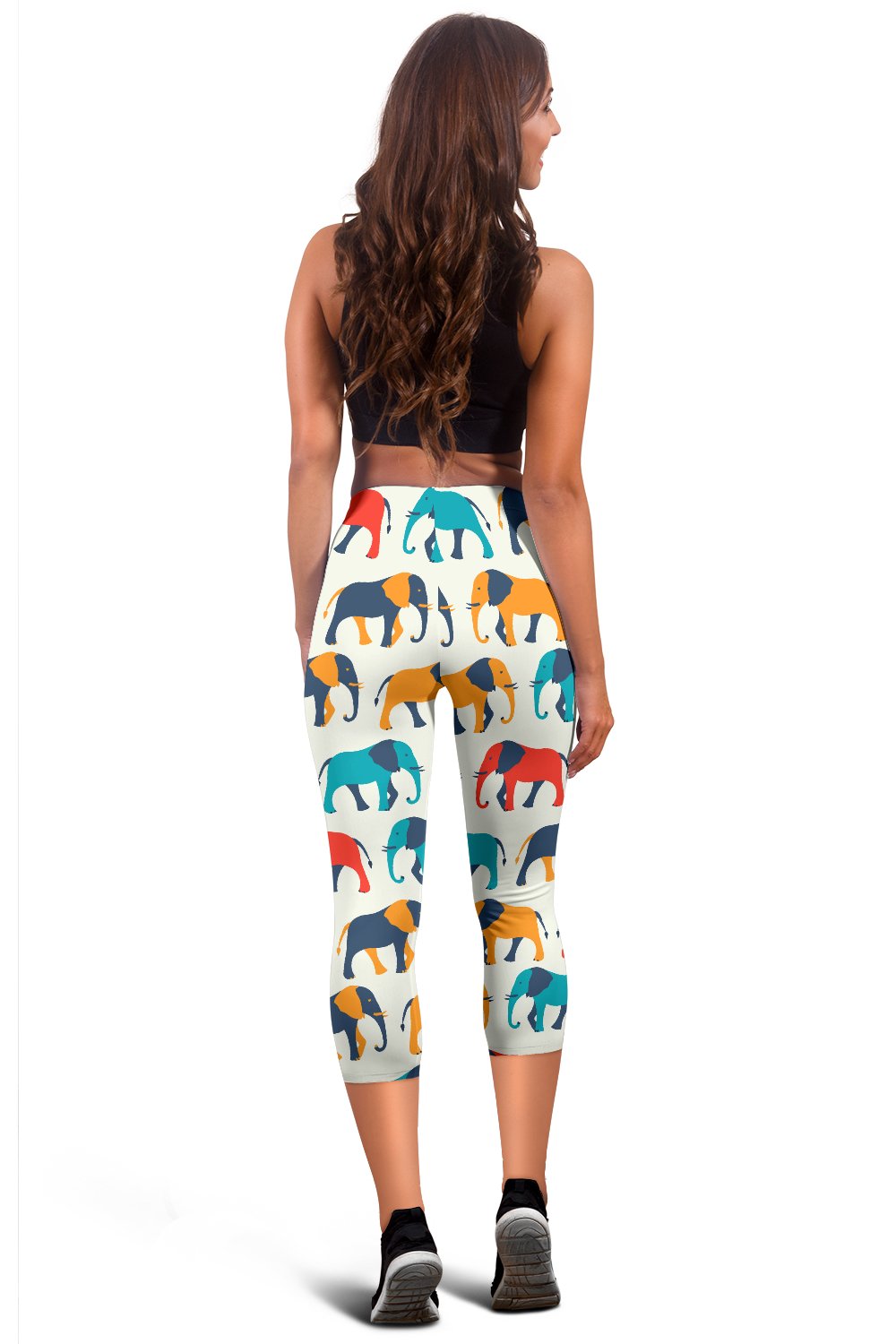 Elephant Colorful Print Pattern Women Capris