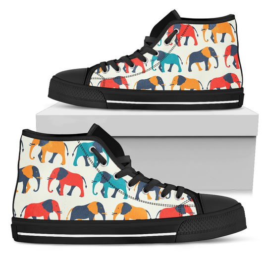 Elephant Colorful Print Pattern Women High Top Shoes