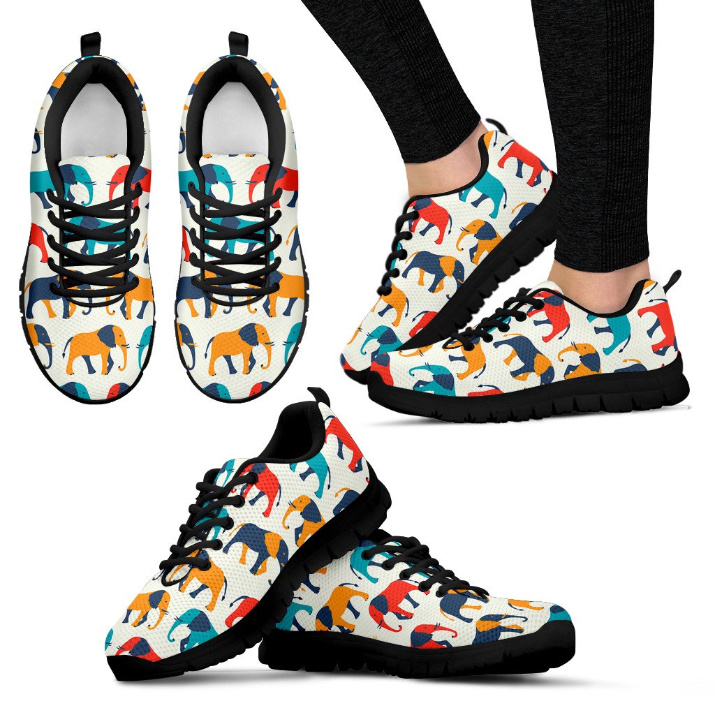 Elephant Colorful Print Pattern Women Sneakers Shoes