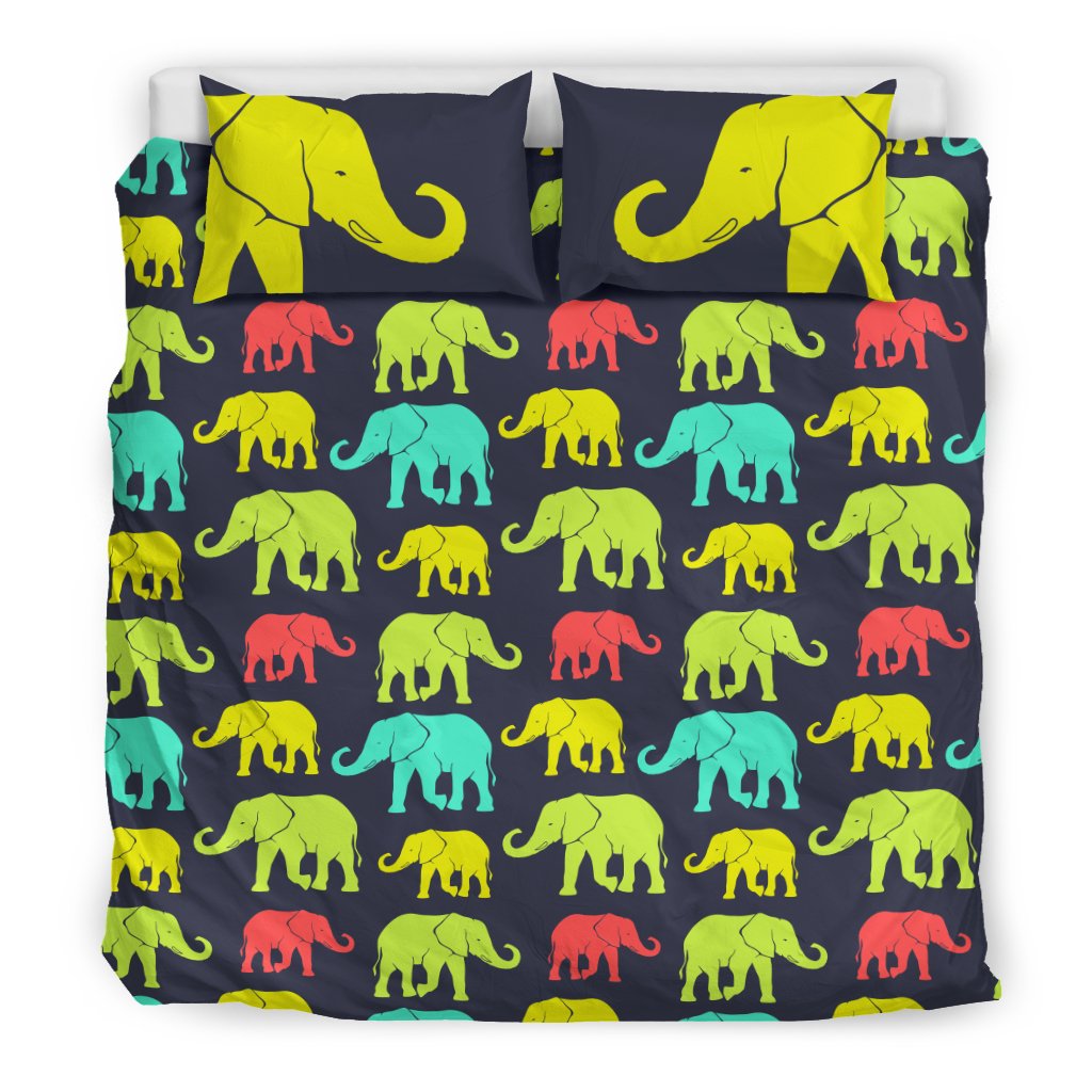 Elephant Neon Color Print Pattern Duvet Cover Bedding Set