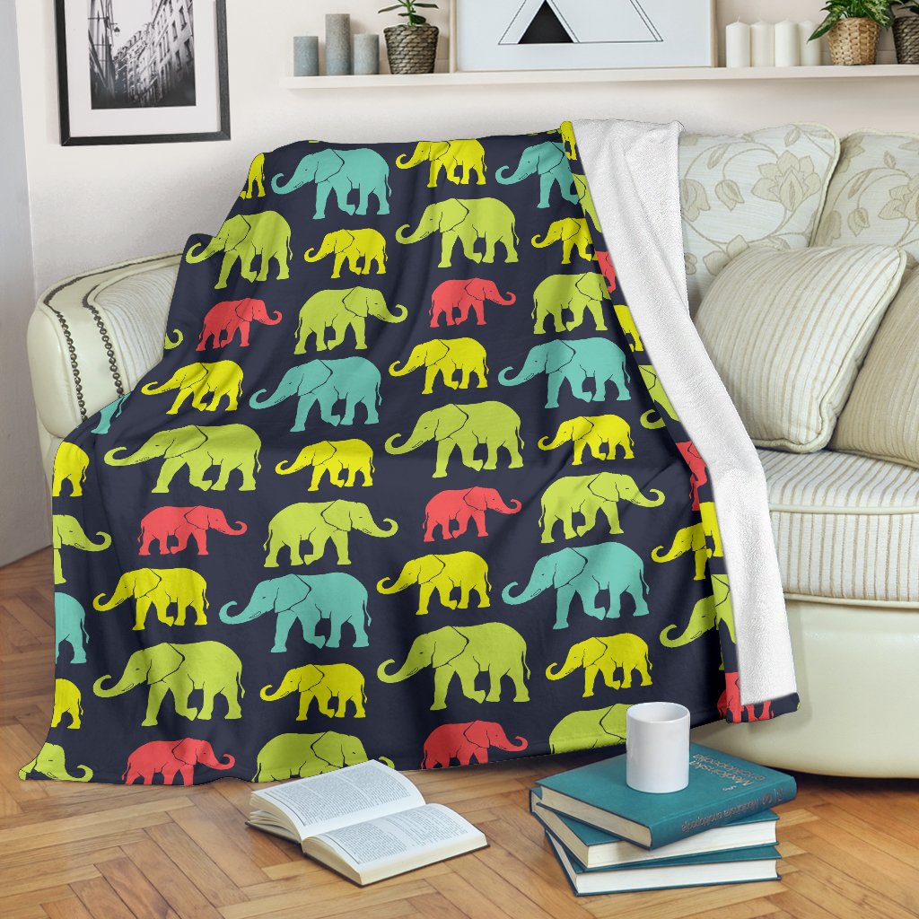 Elephant Neon Color Print Pattern Fleece Blanket