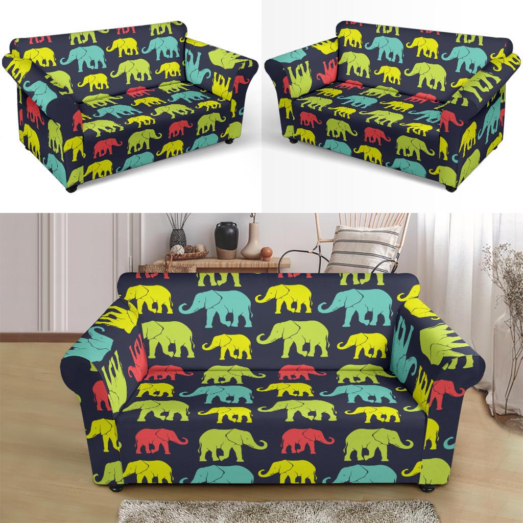 Elephant Neon Color Print Pattern Loveseat Slipcover-JTAMIGO.COM