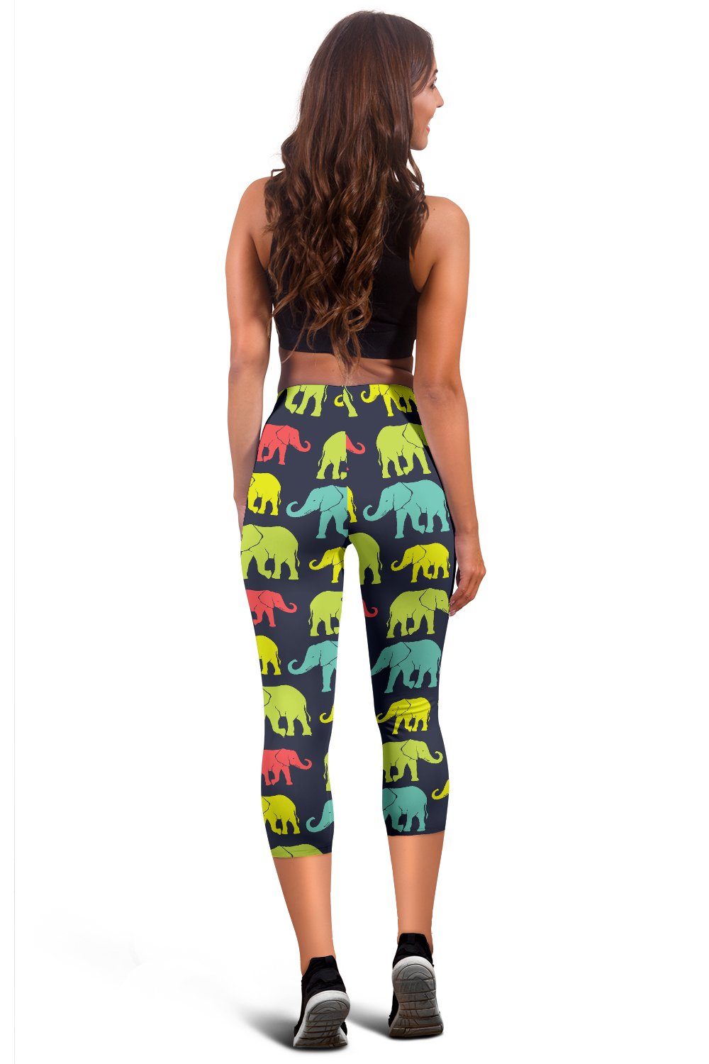 Elephant Neon Color Print Pattern Women Capris