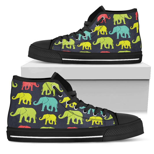 Elephant Neon Color Print Pattern Women High Top Shoes