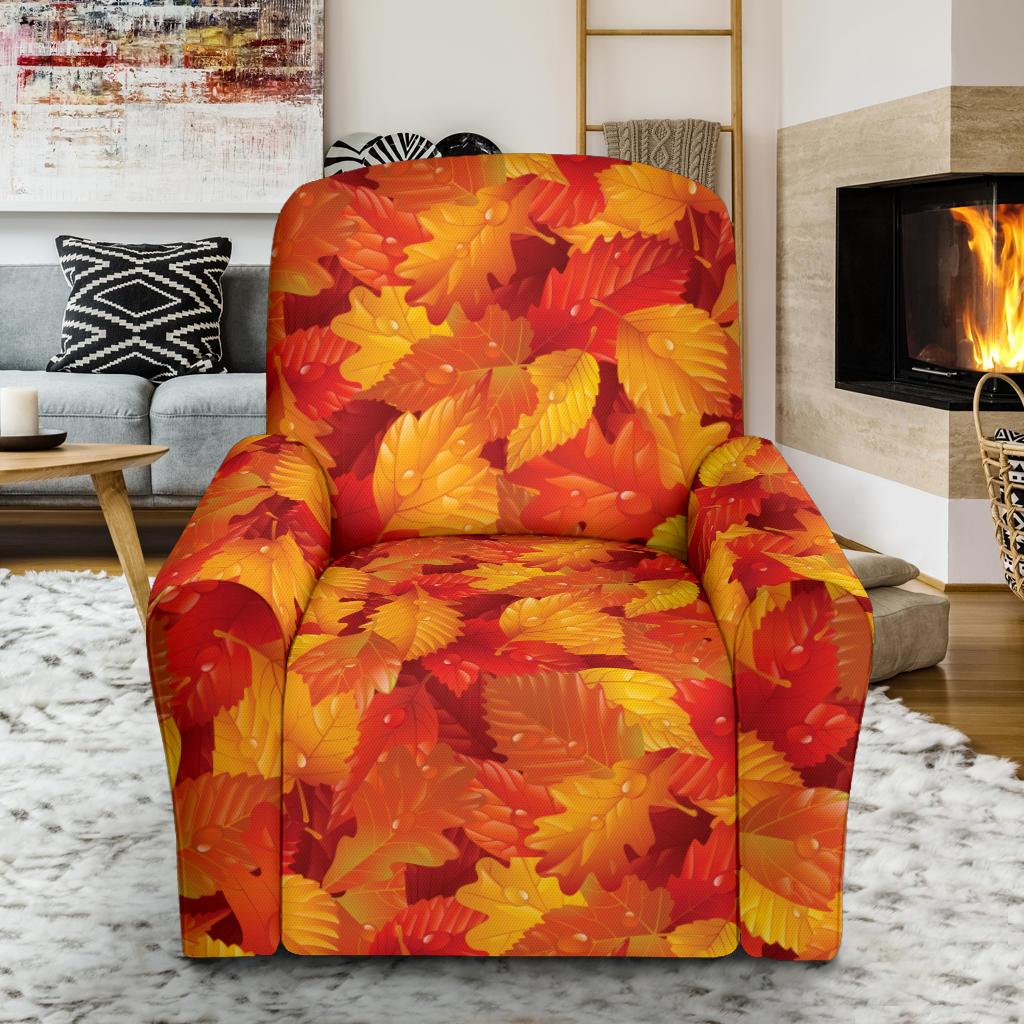 Elm Leave Autum Print Pattern Single Sofa Slipcover -JTAMIGO.COM