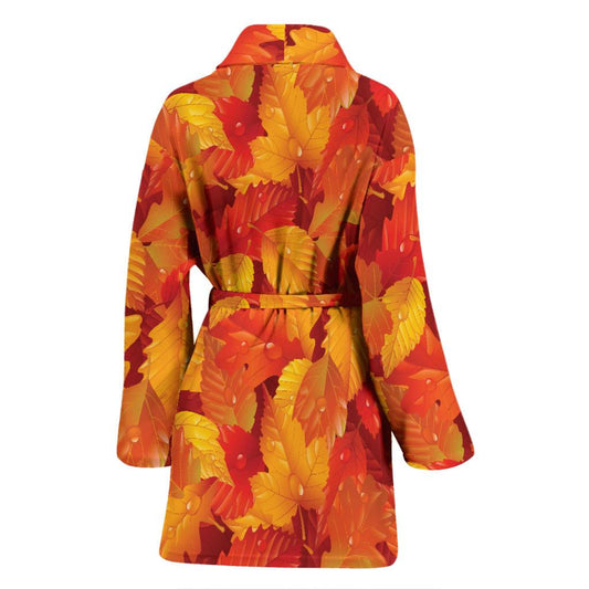 Elm Leave Autum Print Pattern Women Bath Robe-JTAMIGO.COM
