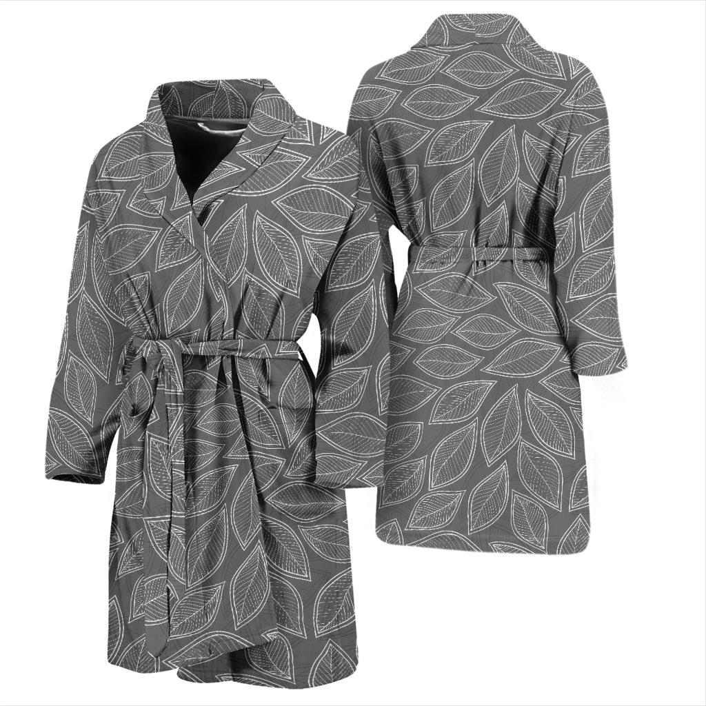 Elm Leave Grey Print Pattern Men Bath Robe-JTAMIGO.COM