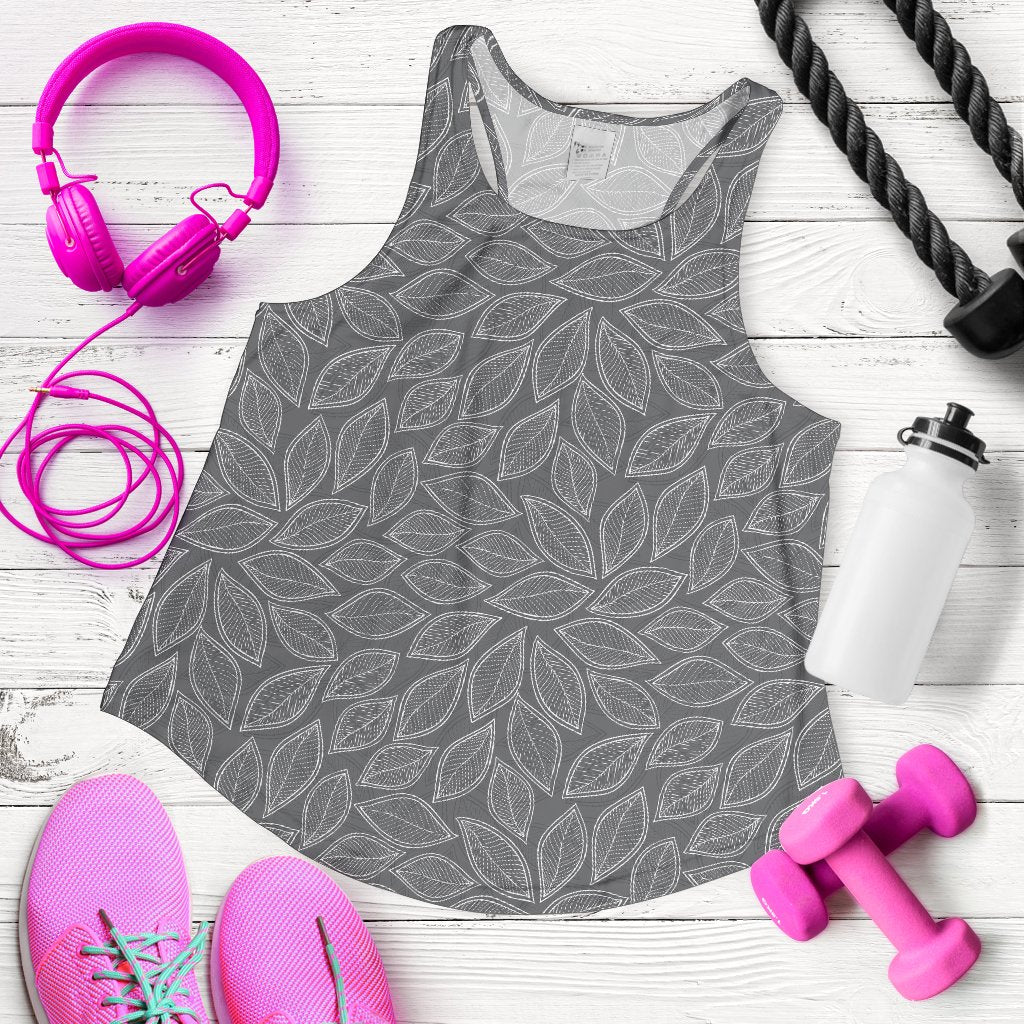 Elm Leave Grey Print Pattern Women Racerback Tank Top