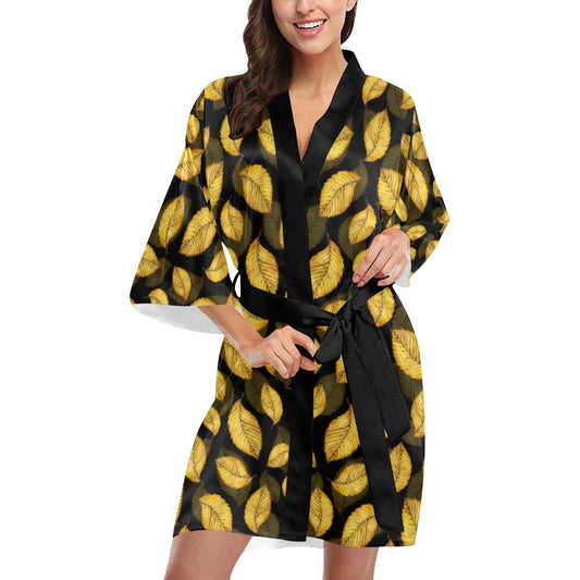 Elm Leave Summer Print Pattern Women Short Kimono Robe