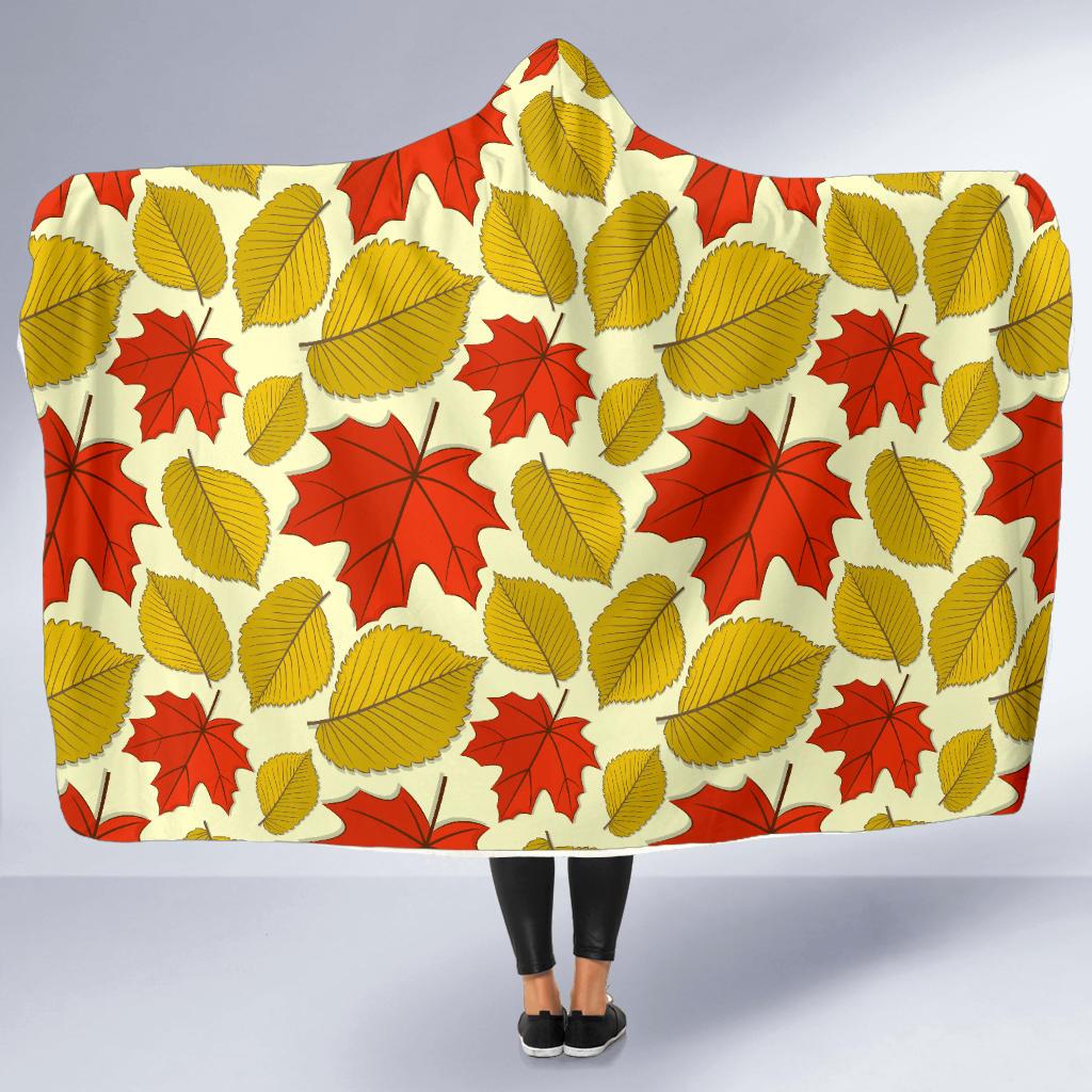 Elm Maple Leave Print Pattern Hooded Blanket-JTAMIGO.COM