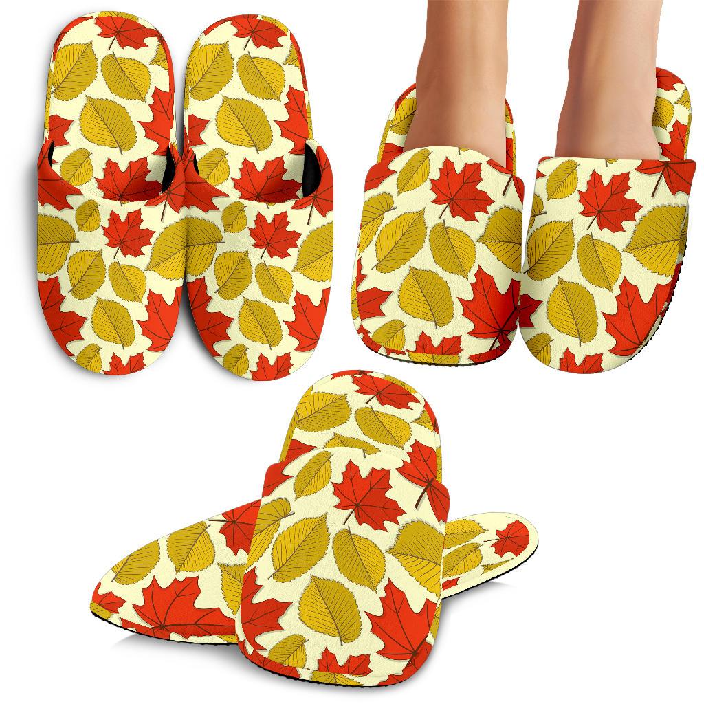 Elm Maple Leave Print Pattern House Slippers