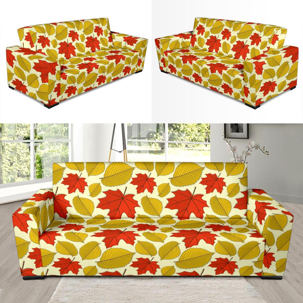 Elm Maple Leave Print Pattern Sofa Slipcover-JTAMIGO.COM