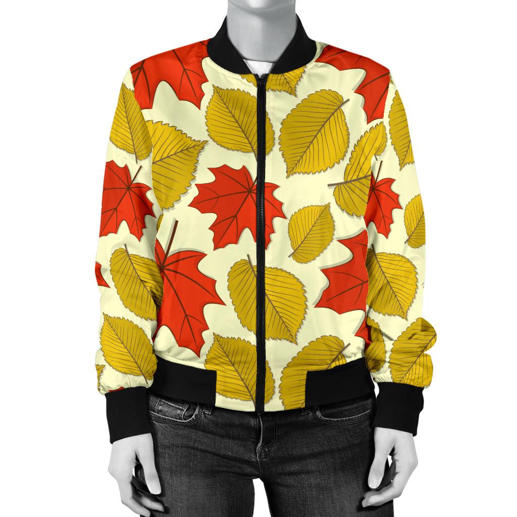Elm Maple Leave Print Pattern Women Casual Bomber Jacket