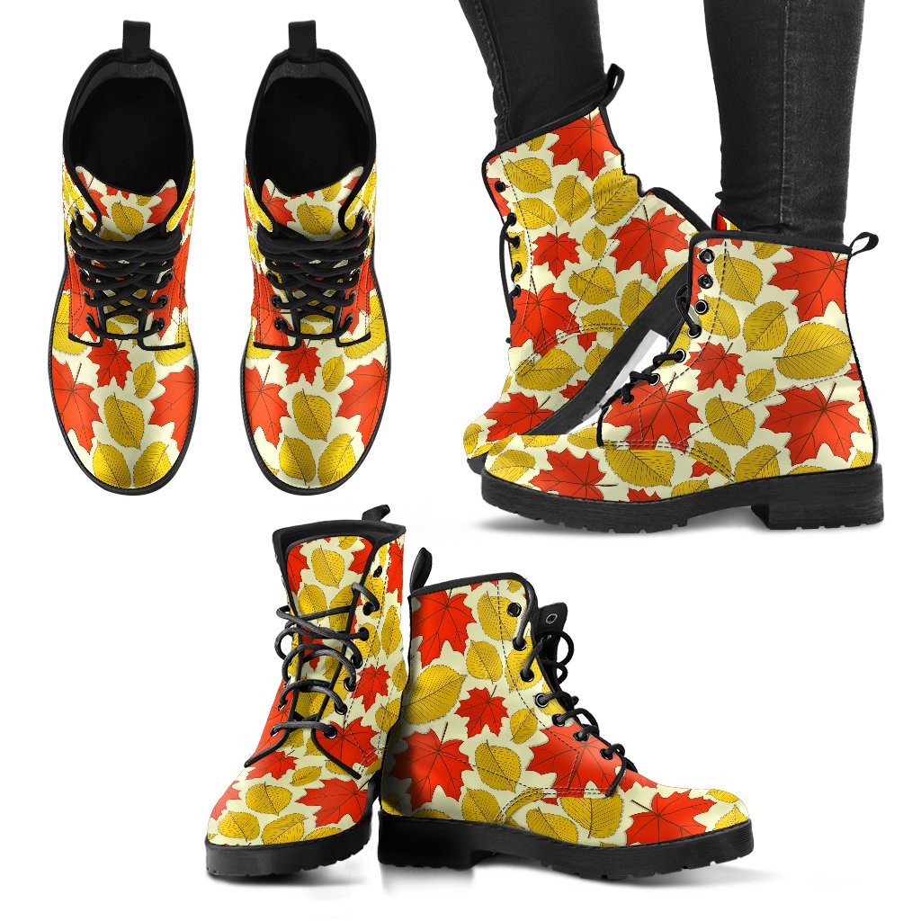 Elm Maple Leave Print Pattern Women Leather Boots-JTAMIGO.COM