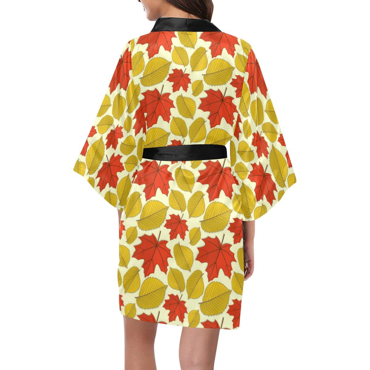 Elm Maple Leave Print Pattern Women Short Kimono Robe