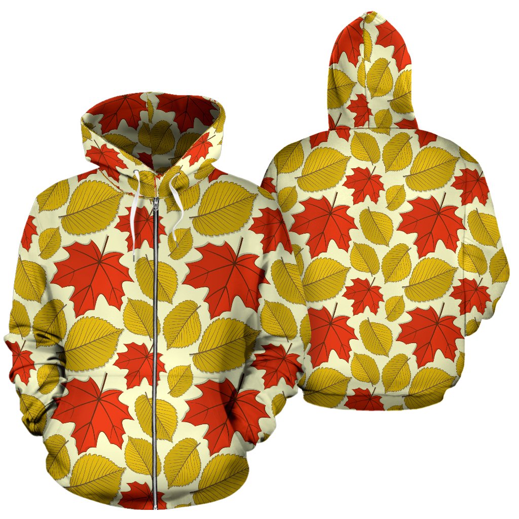 Elm Maple Leaves Print Pattern Zip Up Hoodie