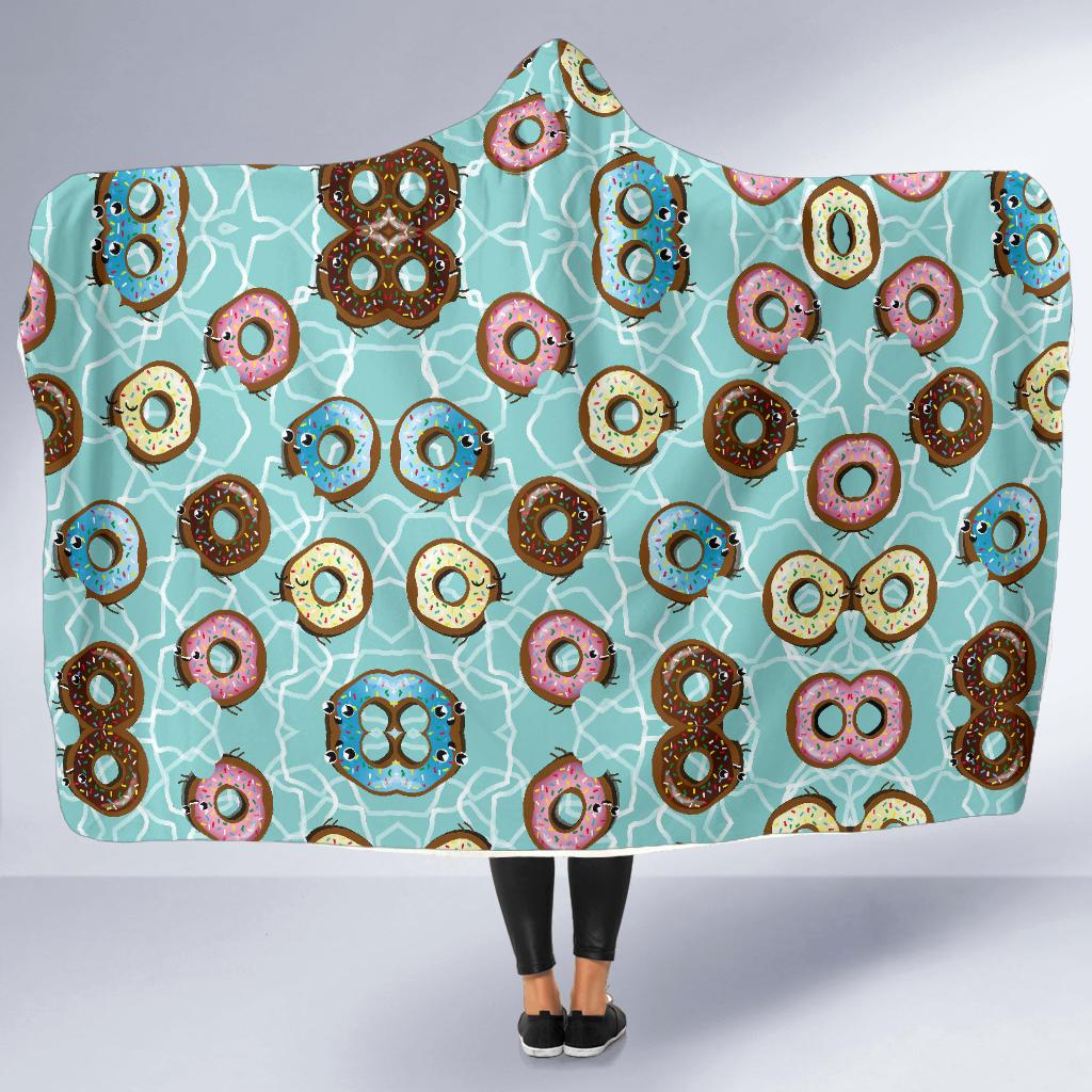 Emoji Donut Print Pattern Hooded Blanket-JTAMIGO.COM