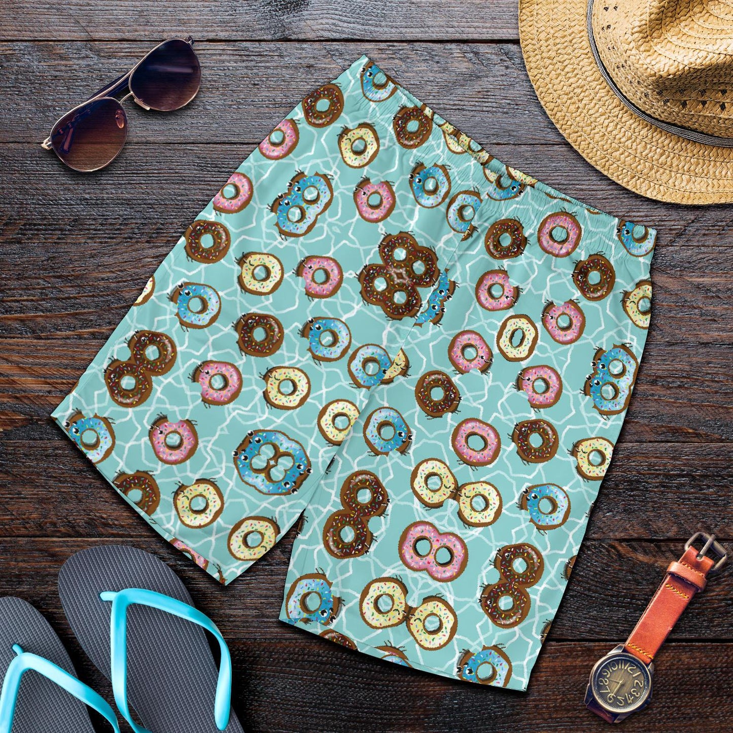 Emoji Donut Print Pattern Mens Shorts-JTAMIGO.COM