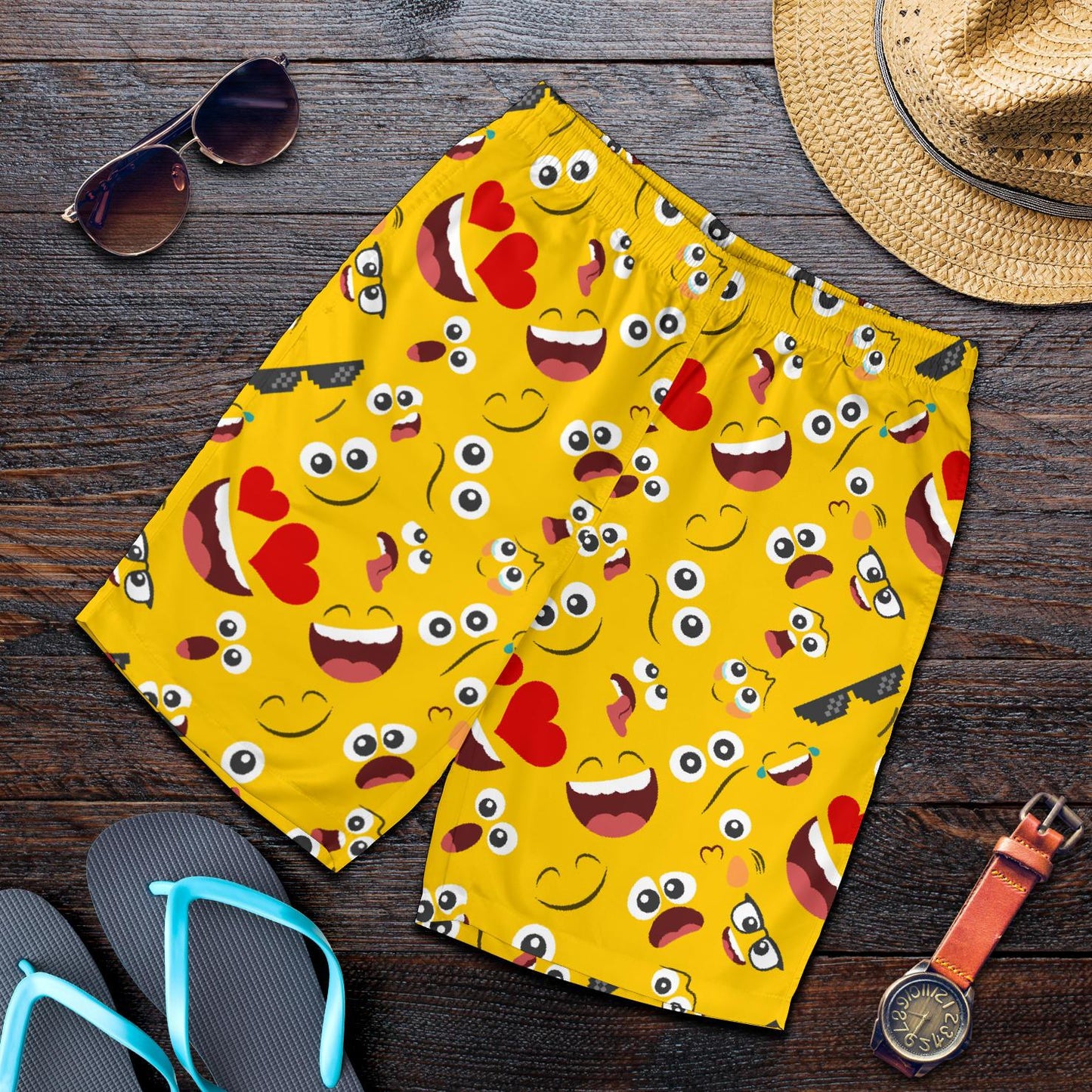 Emoji Face Print Pattern Mens Shorts-JTAMIGO.COM