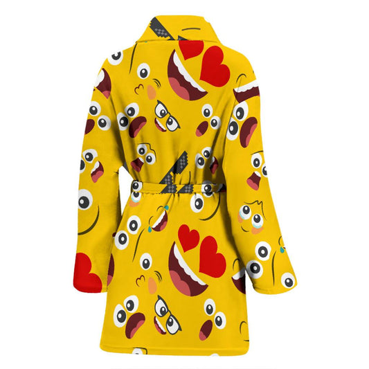 Emoji Face Print Pattern Women Bath Robe-JTAMIGO.COM