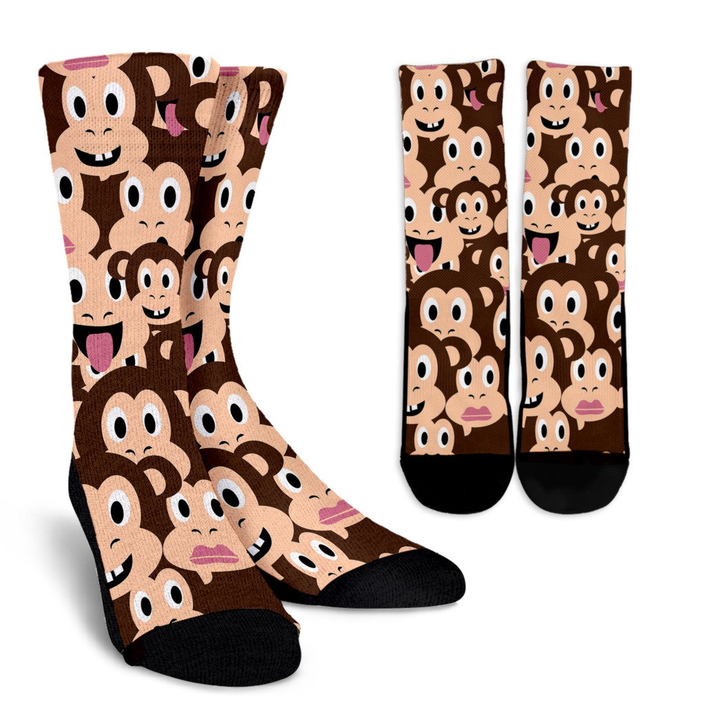 Emoji Monkey Print Pattern Crew Socks
