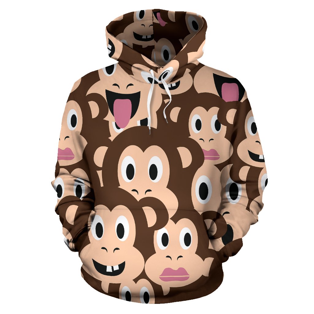 Emoji Monkey Print Pattern Pullover Hoodie