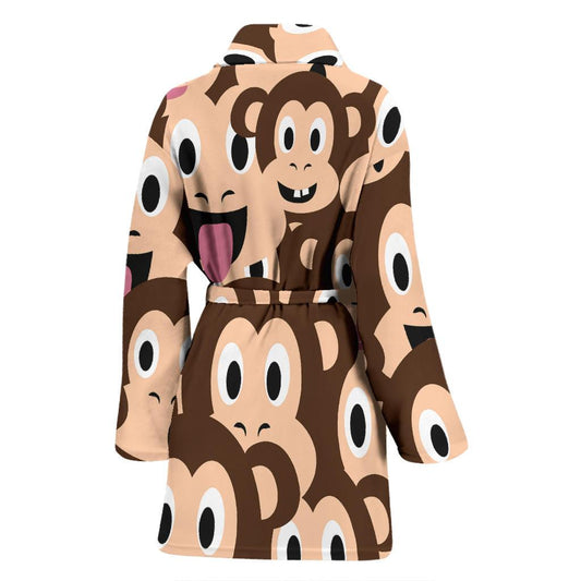 Emoji Monkey Print Pattern Women Bath Robe-JTAMIGO.COM