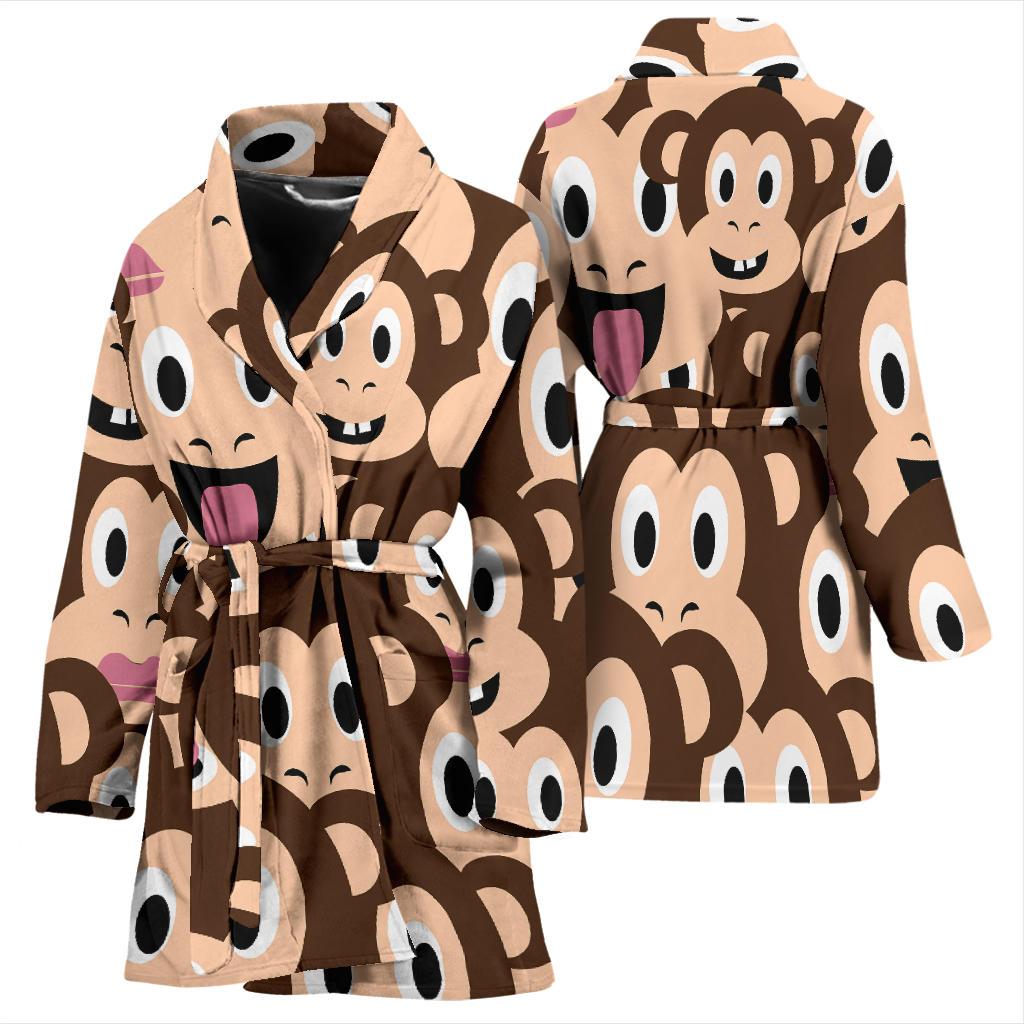 Emoji Monkey Print Pattern Women Bath Robe-JTAMIGO.COM