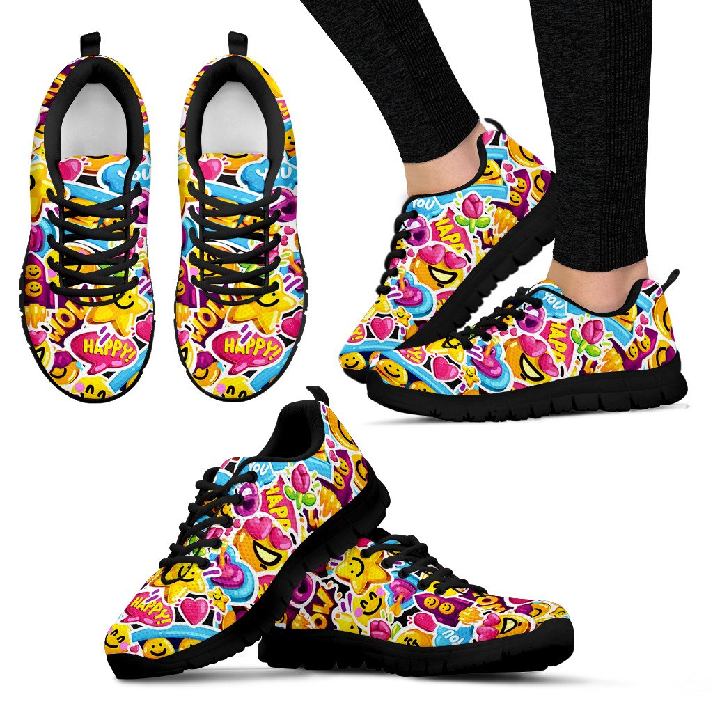 Emoji Sticker Print Pattern Women Sneakers Shoes