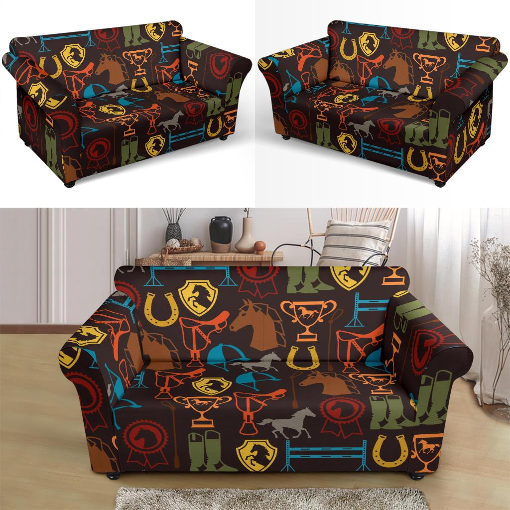 Equestrian Equipment Horse Colorful Loveseat Slipcover-JTAMIGO.COM