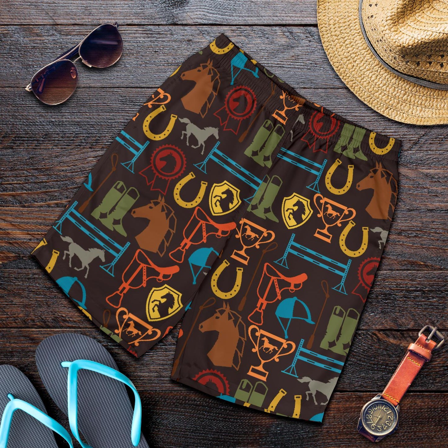 Equestrian Equipment Horse Colorful Mens Shorts-JTAMIGO.COM