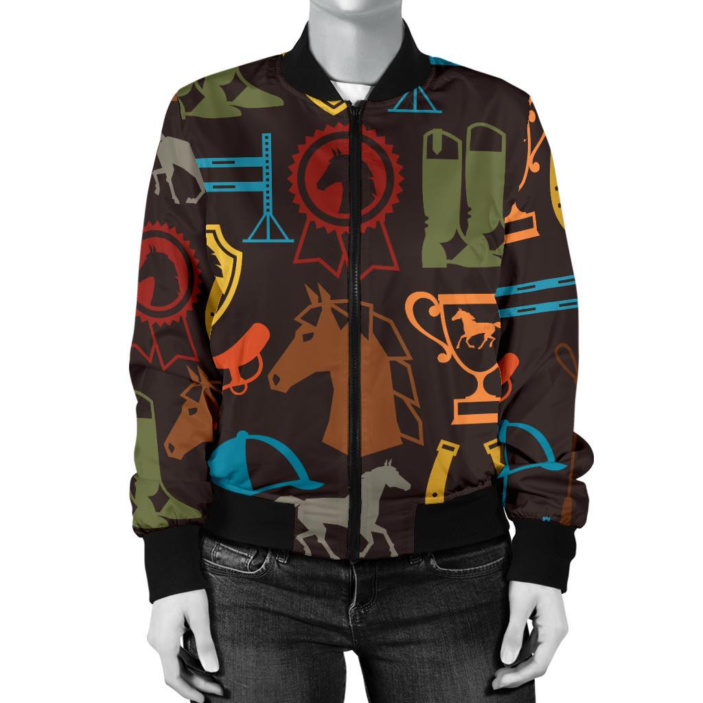 Equestrian Equipment Horse Colorful Women Casual Bomber Jacket