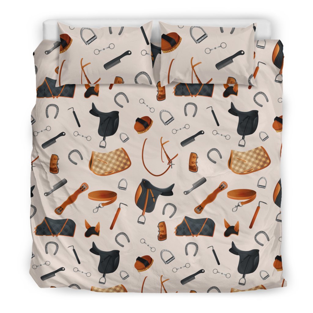 Equestrian Equipment Print Pattern Duvet Cover Bedding Set