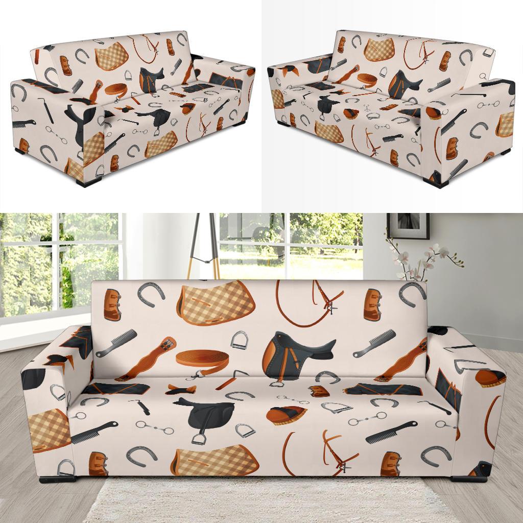 Equestrian Equipment Print Pattern Sofa Slipcover-JTAMIGO.COM
