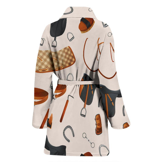 Equestrian Equipment Print Pattern Women Bath Robe-JTAMIGO.COM