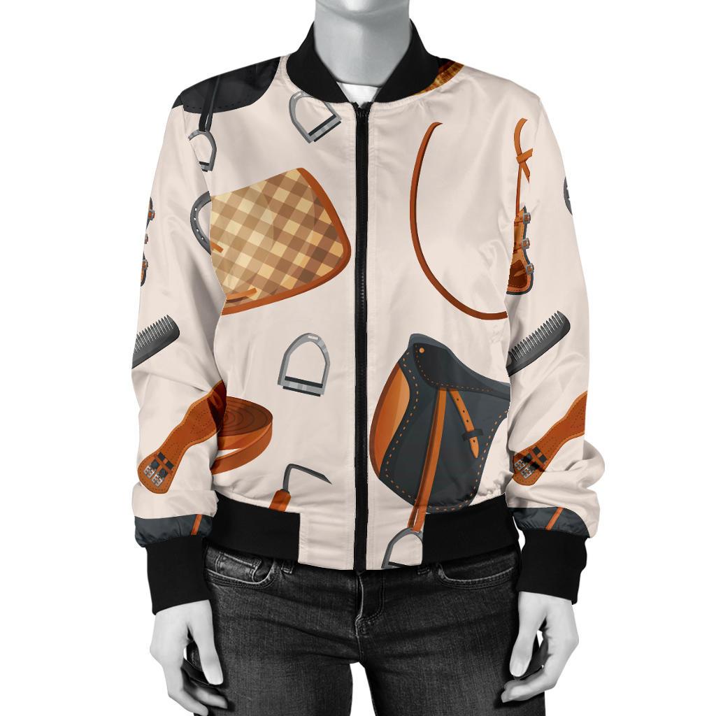 Equestrian Equipment Print Pattern Women Casual Bomber Jacket