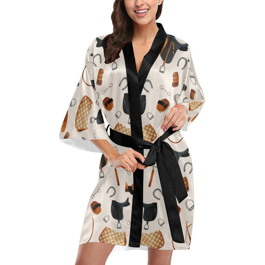Equestrian Equipment Print Pattern Women Short Kimono Robe